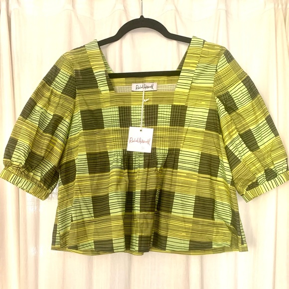 Rachel Antonoff Kian Top in Acid Green Printed Gingham - Picture 2 of 2